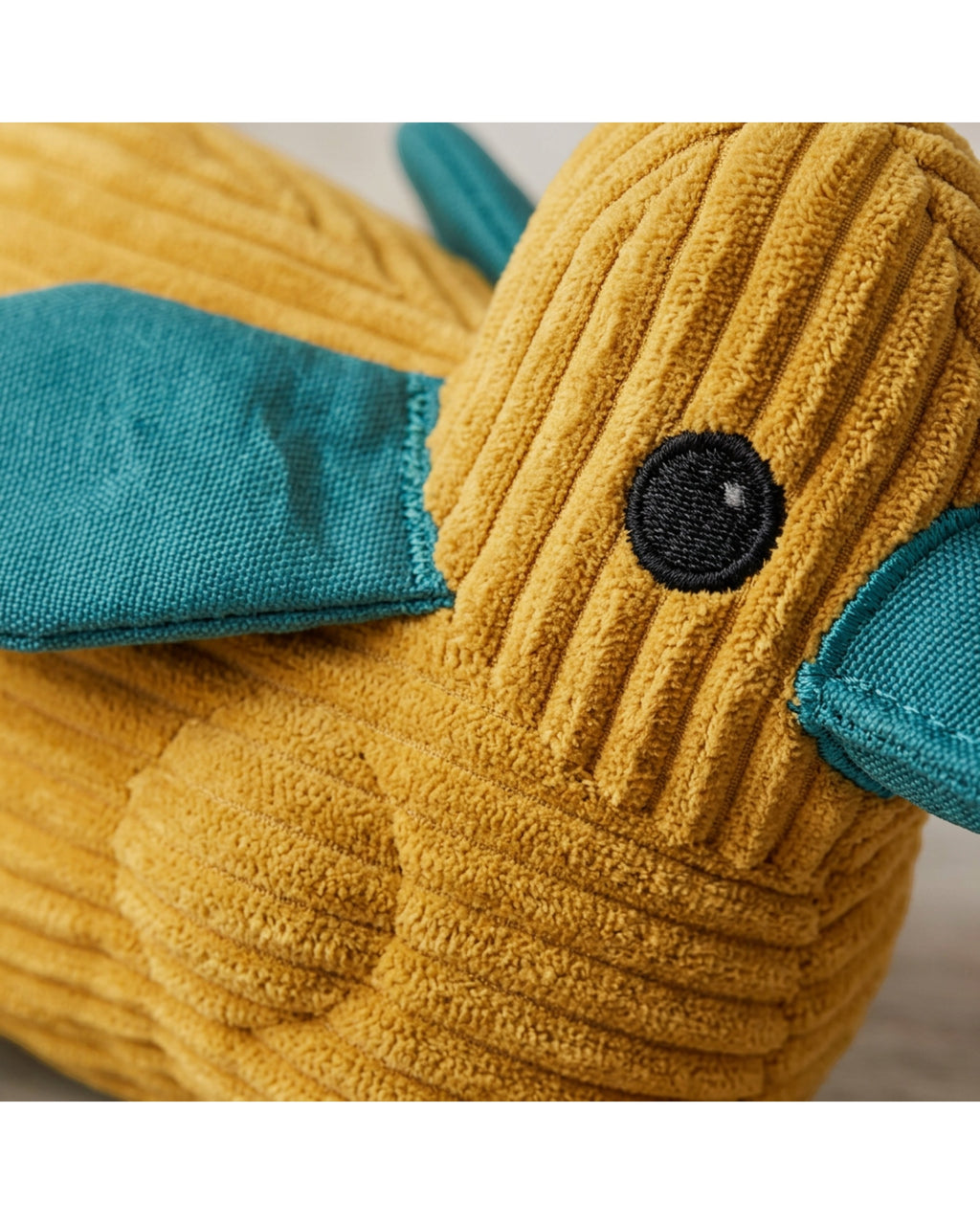 Ldivp Corduroy Crinkle Duck Dog Toy Mustard Teal 30 cm - Detail view