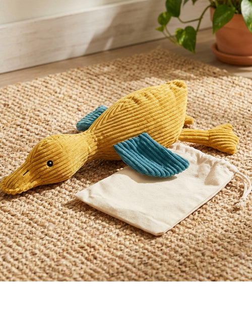 Ldivp Corduroy Crinkle Duck Dog Toy Mustard Teal 30 cm - Lifestyle view